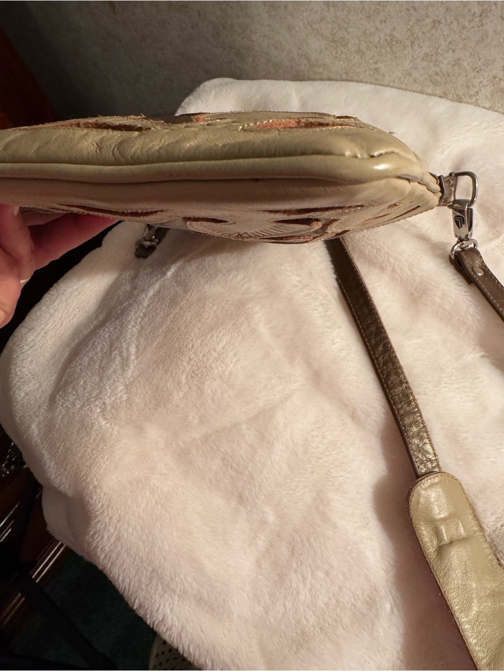 Labrado Leather in Beige and Brown - crossbody Embossed Leather Design - Picture 11 of 15